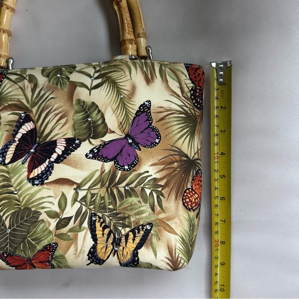 Butterfly Print Bamboo Handle Tote Bag - Picture 7 of 8